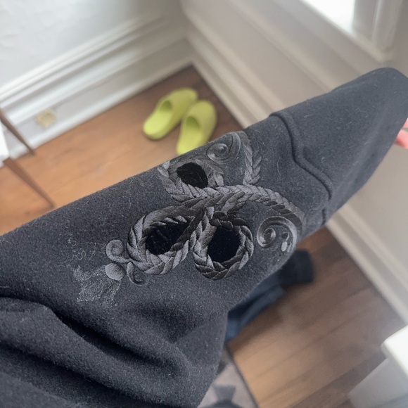 Faux fur collar Black wool Women's LONG Coat - Picture 4 of 8